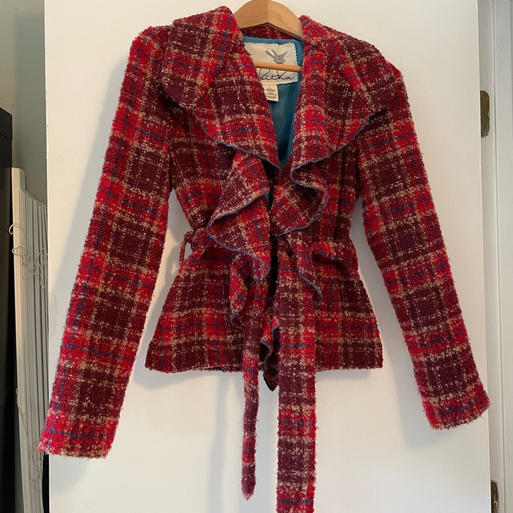 EUC Anthropologie Tabitha Moretown Tweed Ruffle Plaid Size4 Holiday